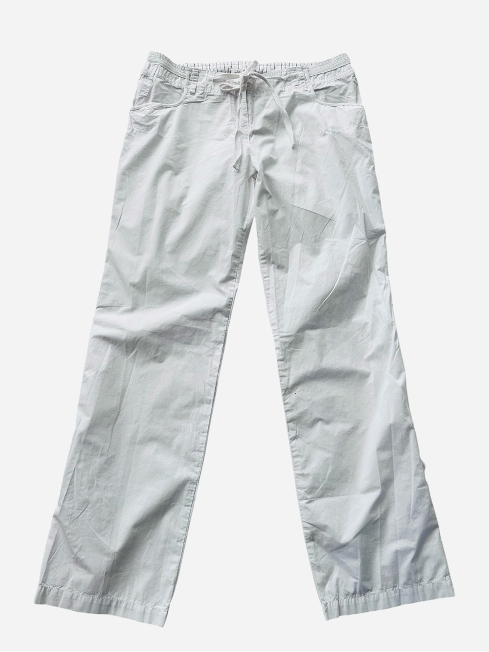 Willow & Clay White 100% Cotton Straight Leg Drawstring Coastal Beach Pants 8
